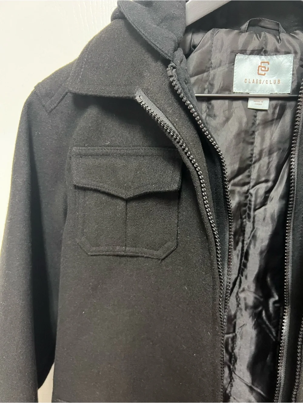Class Club Boys Black Hooded Pea Coat